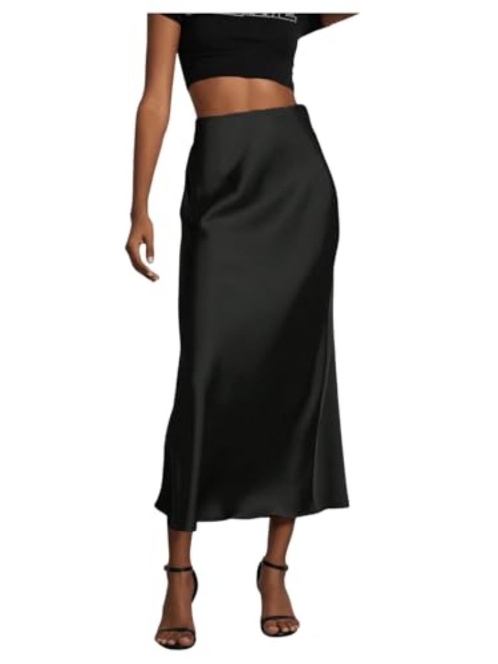 Silk Satin Maxi Skirt High Waisted A Line Flared